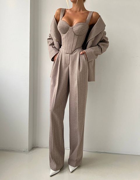 Брюки из ткани с узором «ёлочка»