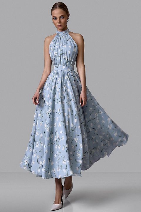 Платье миди с открытой спиной и эксклюзивным принтом