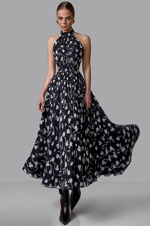 Платье миди с открытой спиной и эксклюзивным принтом