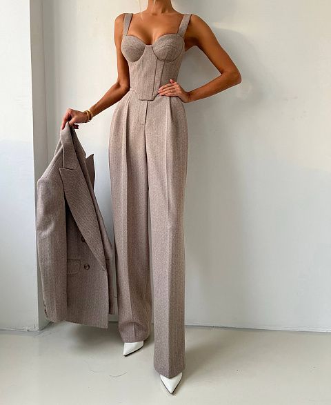 Брюки из ткани с узором «ёлочка»