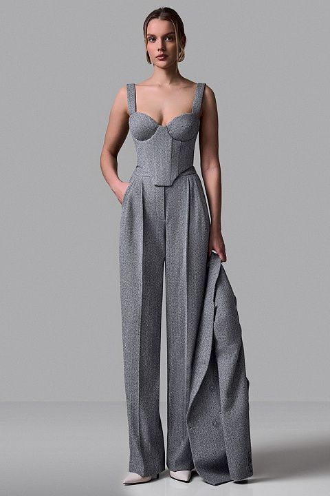 Брюки из ткани с узором «ёлочка»