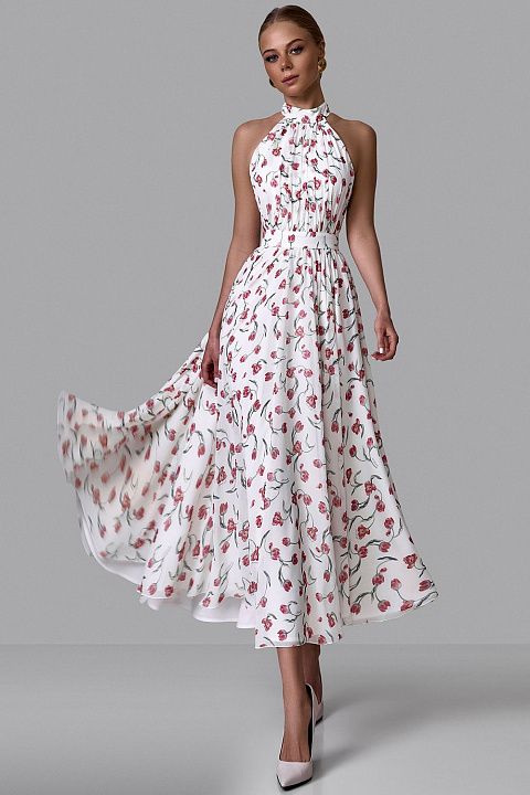 Платье миди с открытой спиной и эксклюзивным принтом