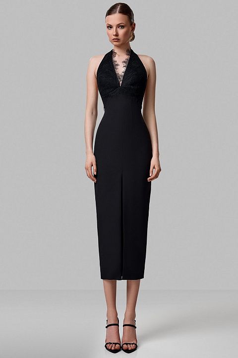 Платье миди с кружевным лифом