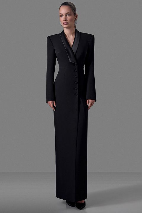 Платье-смокинг макси из костюмной ткани