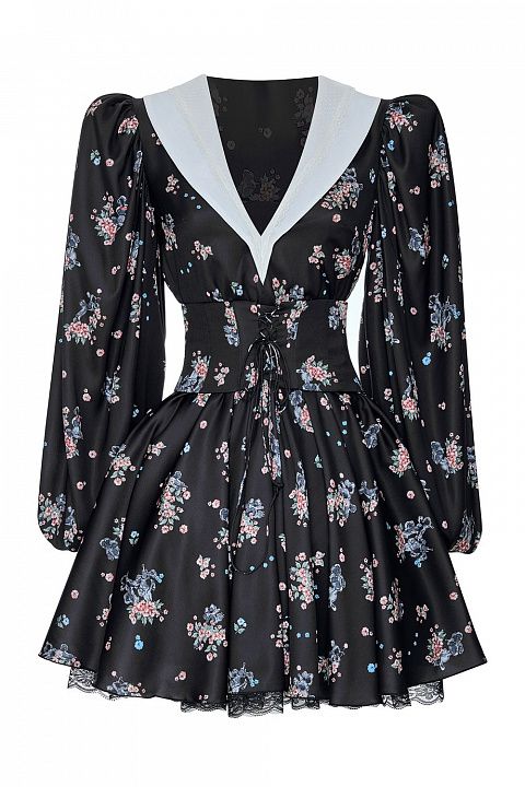 Платье с пышной юбкой и винтажным цветочным узором