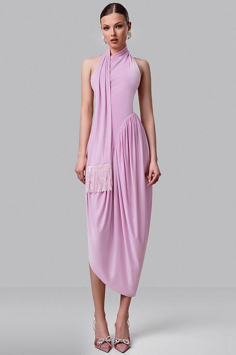 Платье миди с драпировкой и открытой спиной