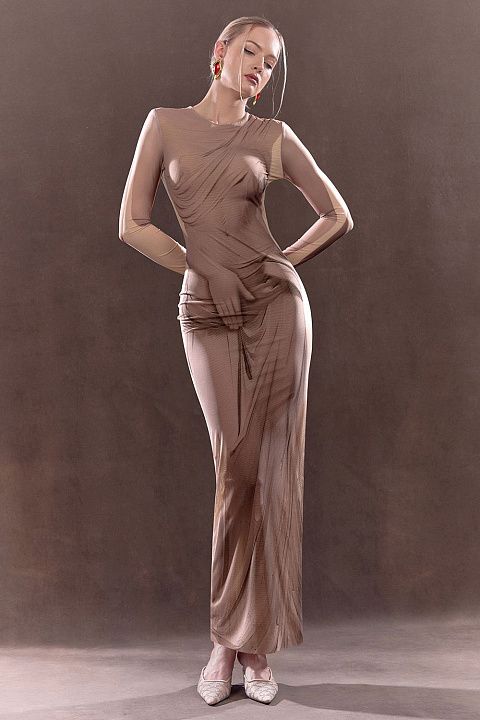 Платье-миди из сетки с эффектом нарисованного тела