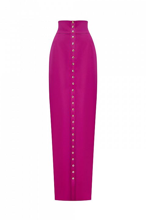 Прямая юбка макси с разрезом и золотистой линией пуговиц