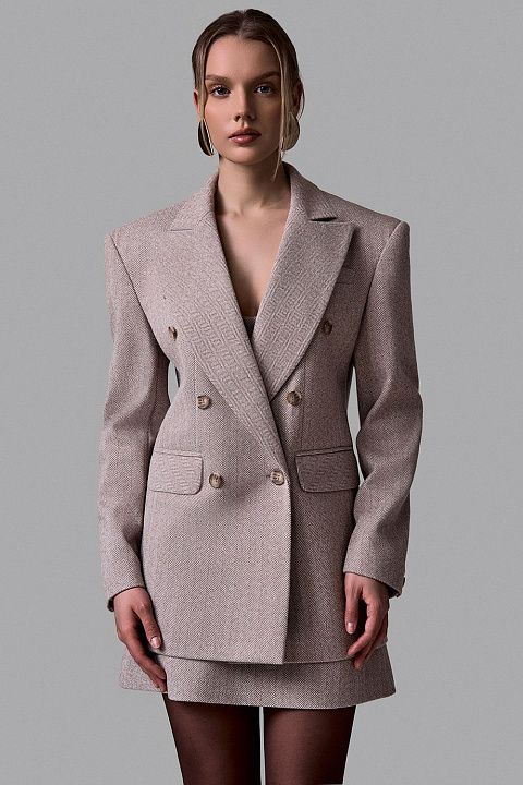 Жакет двубортный с рисунком «ёлочка»