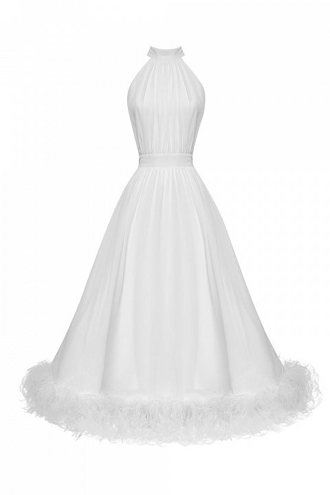 Платье-халтер с перьями