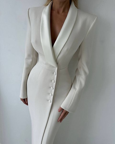 Платье-смокинг макси из костюмной ткани