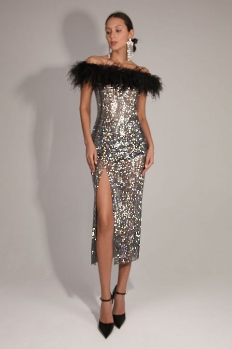 Feathered mesh dress