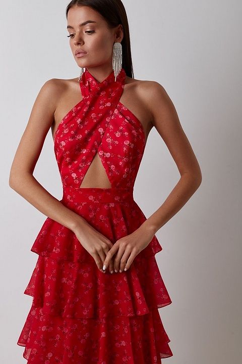 Tiered cross halter dress