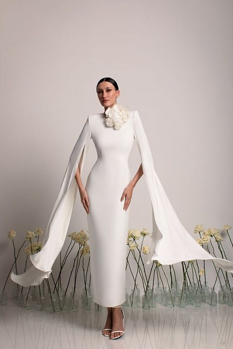 Платье макси с кейп-рукавами