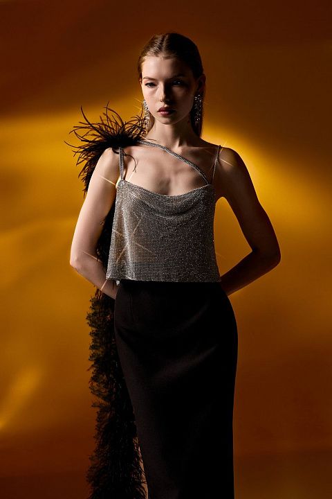 Сияющий топ с кристальной сеткой